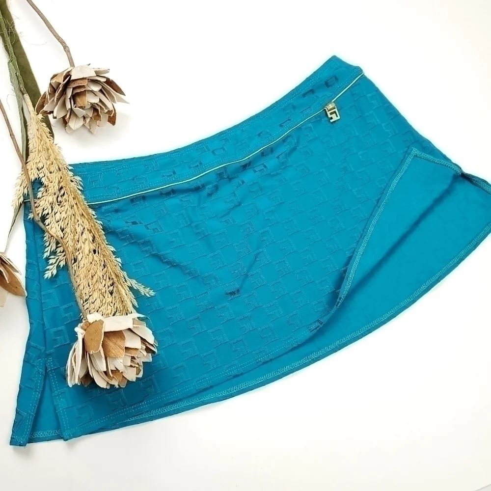 🔴 St. John Sport Teal and Gold Mini Skirt Sz M